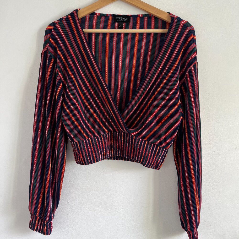 Topshop Long Balloon-Sleeved Stripe Top